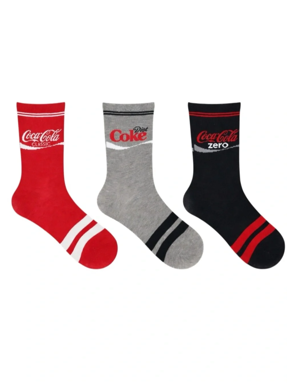 COCA COLA Crew Socks 3 Pack Gift Box Classic Diet Coke Zero NWT Size 4 -10